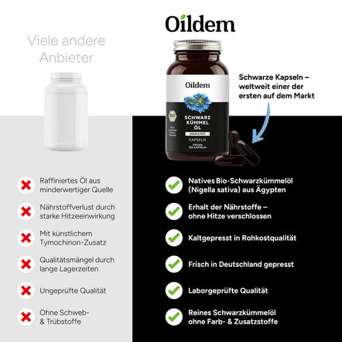 Oildem Bio Schwarzkümmelöl Kapseln vegan (ungefiltert)